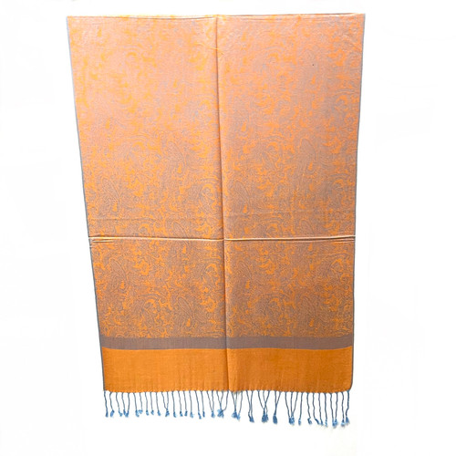 Bronco Orange and Blue Etched Paisley Pashmina Scarf Bronco Orange and Blue Etched Paisley Pashmina Scarf