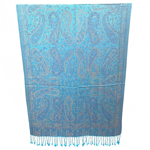 Sky Blue Weaved Paisley Pashmina Scarf