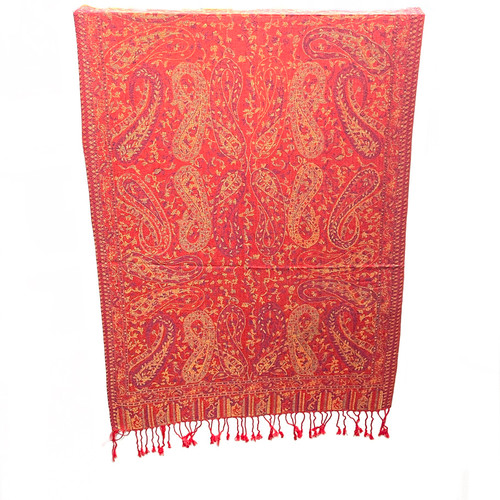 Salsa Red Weaved Paisley Pashmina Scarf