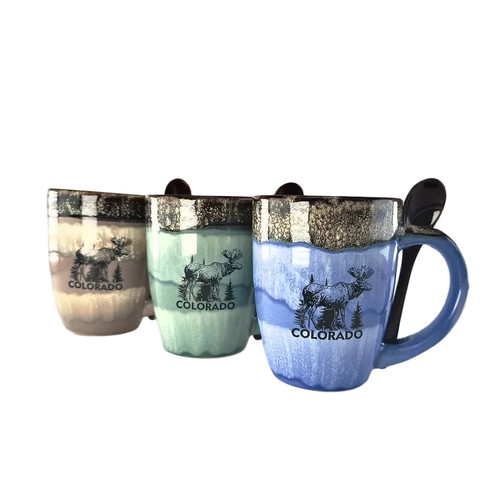 Tapered Colorado Ceramic Mug with Spoon 1 Assorted