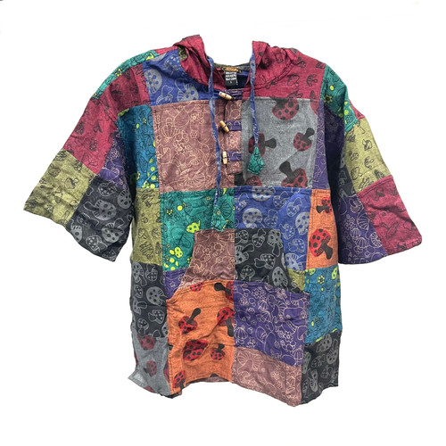 Green Patchwork Mushroom Butterfly Shirt 1 Count Green Patchwork Mushroom Butterfly Shirt 1 Count