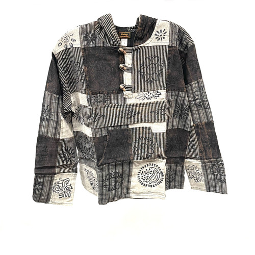 Mushroom Patchwork Black Grey Hooded Pullover Mushroom Patchwork Black Grey Hooded Pullover