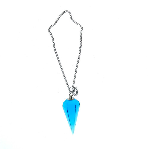 Aquamarine Cut Crystal Pendulum on Silver Chain .75" x 1.86" x 13" Long Aquamarine Cut Crystal Pendulum on Silver Chain .75" x 1.86" x 13" Long