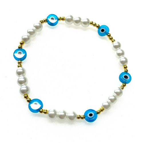 Evil Eye with Glass Pearl Stretch Bracelet Evil Eye with Glass Pearl Stretch Bracelet