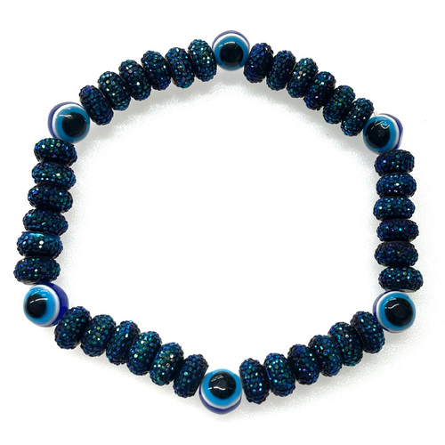 Evil Eye 8mm Dark Blue Sparkle Hexagon Bracelet Evil Eye 8mm Dark Blue Sparkle Hexagon Bracelet
