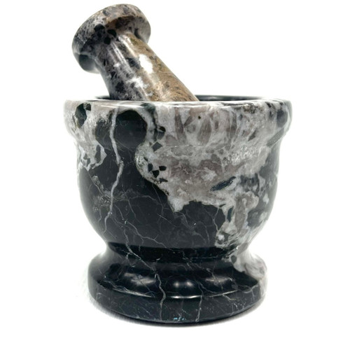 Black Zebra Marble Mortar and Pestle 2.5" Black Zebra Marble Mortar and Pestle 2.5"