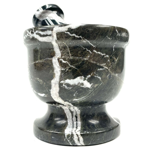 Black Zebra Marble Mortar and Pestle 4" Black Zebra Marble Mortar and Pestle 4"