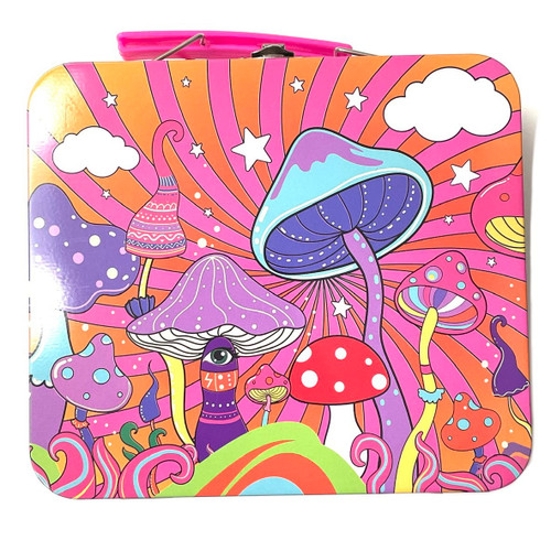 Dancing Mushrooms Tin Lunch Stash Box 6.5" Dancing Mushrooms Tin Lunch Stash Box 6.5"