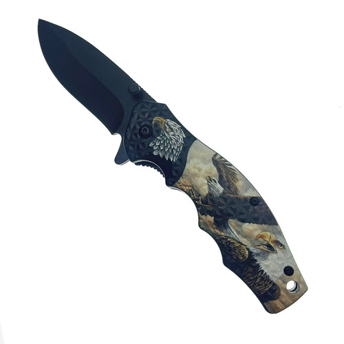 Textured Eagle Pocket Knife 8" Long Opened