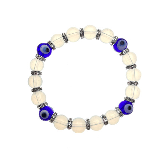 Transparent White Hue Crystal Encrusted Evil Eye Bracelets 1 Count Assorted Transparent White Hue Crystal Encrusted Evil Eye Bracelets 1 Count Assorted