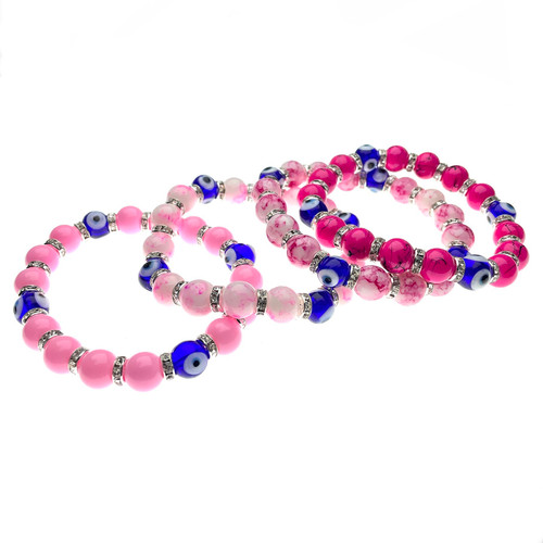 Pink Hue Crystal Encrusted Evil Eye Bracelets 1 Count Assorted