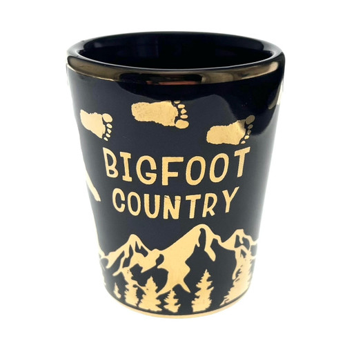 Bigfoot Country Black Shot Glass W/ Gold Leaf Plating Bigfoot Country Black Shot Glass W/ Gold Leaf Plating
