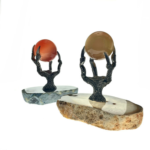 Pewter Claw Holding Ball on Thick Agate Slab 1 Count Assorted