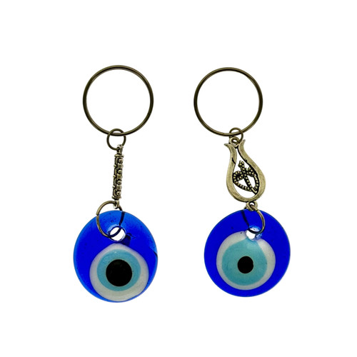 Assorted Blue Evil Eye Glass Keychain with Decorative Metal Charm – 1 Count