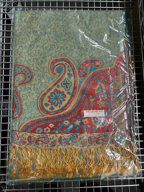 Pale Green Baby Blue And Electric Orange Paisley Pashmina Scarf (Copy)