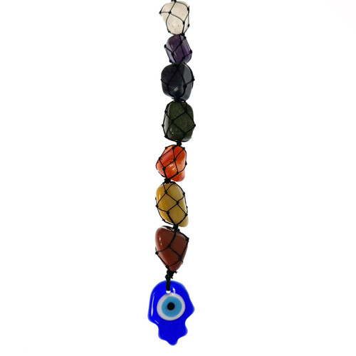 Evil Eye Hand of Fatima with Chakra Stones 14” Evil Eye Hand of Fatima with Chakra Stones 14”