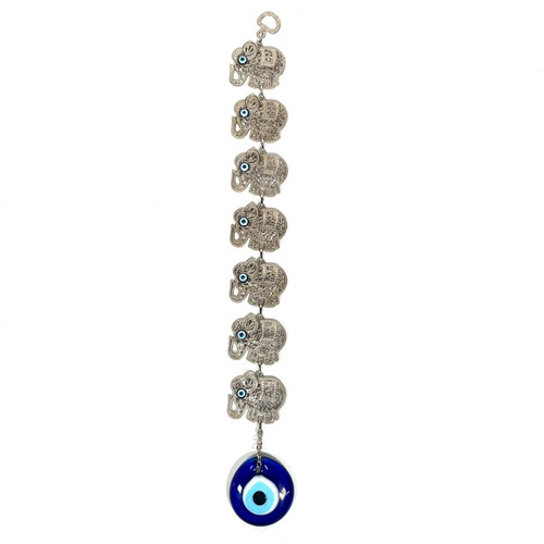 Steely 7 Elephants Hanging Metal Evil Eye 17" w/ Glass Eye Steely 7 Elephants Hanging Metal Evil Eye 17" w/ Glass Eye
