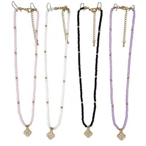 Crystal and Gold Clover Charm Beaded Necklace 1 Count Assorted Crystal and Gold Clover Charm Beaded Necklace 1 Count Assorted