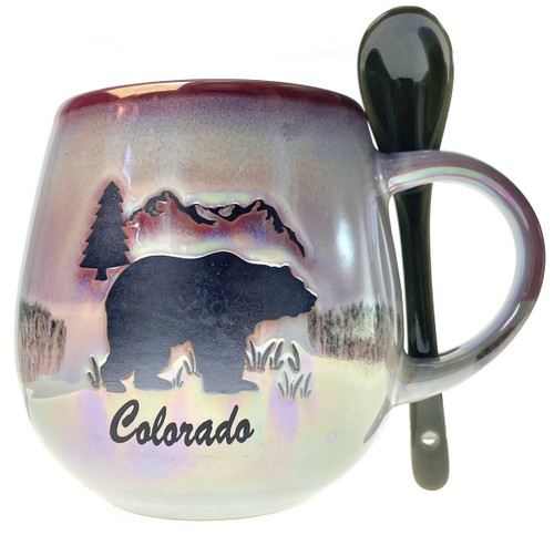 Oil Finished Bear Ceramic Mug with Spoon 1 Count Oil Finished Bear Ceramic Mug with Spoon 1 Count