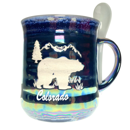 Ribbed Oil Finished Ceramic Bear Mug with Spoon 1 Count Ribbed Oil Finished Ceramic Bear Mug with Spoon 1 Count