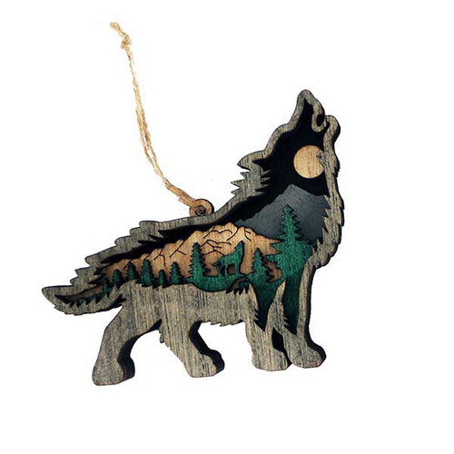Wooden Multi Layered Wolf Ornament 1 Count Wooden Multi Layered Wolf Ornament 1 Count