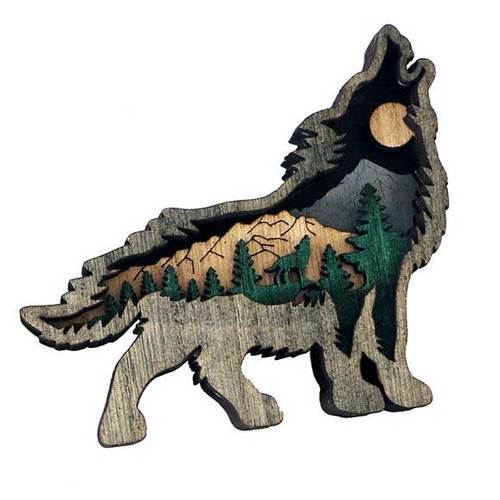 Multi Layered Wooden Wolf Magnet 1 Count Multi Layered Wooden Wolf Magnet 1 Count