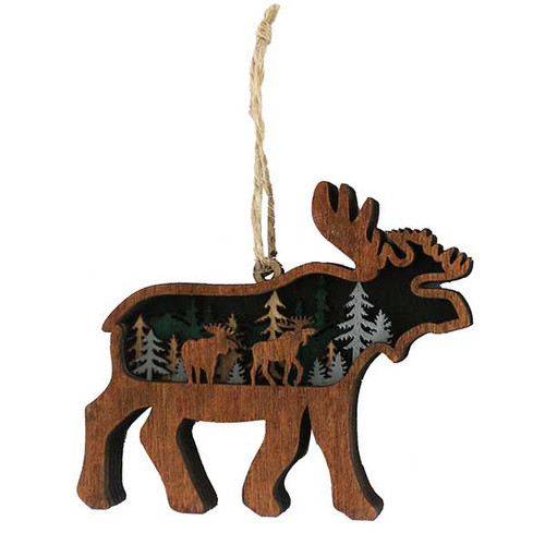 Wooden Multi Layered Moose Ornament 1 Count Wooden Multi Layered Moose Ornament 1 Count