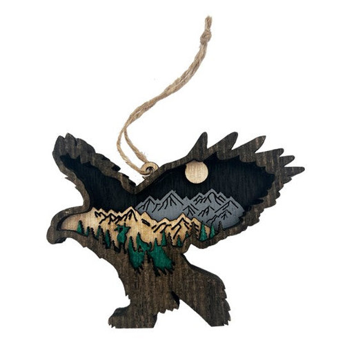 Multi Layered Wooden Eagle Ornament 1 Count Multi Layered Wooden Eagle Ornament 1 Count