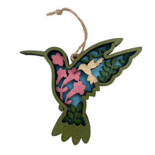 Multi Layered Wooden Humming Bird Ornament 1 Count Multi Layered Wooden Humming Bird Ornament 1 Count