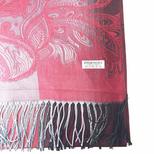 Steely Red Blooming Paisley Pashmina Scarf Steely Red Blooming Paisley Pashmina Scarf