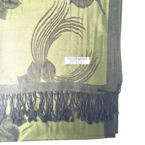 Olive Green Silhouette Roses Pashmina Scarf Olive Green Silhouette Roses Pashmina Scarf