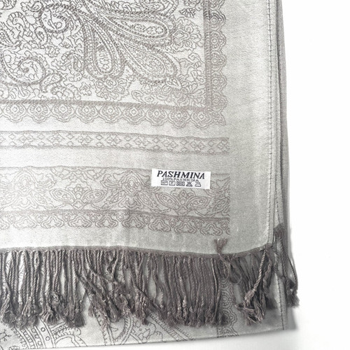 Ash Grey Paisley Centerpiece Pashmina Scarf Ash Grey Paisley Centerpiece Pashmina Scarf