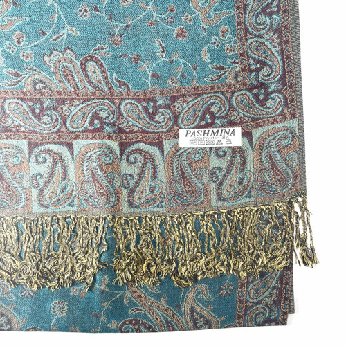 Sea Blue Paisley Stems Pashmina Scarf Sea Blue Paisley Stems Pashmina Scarf