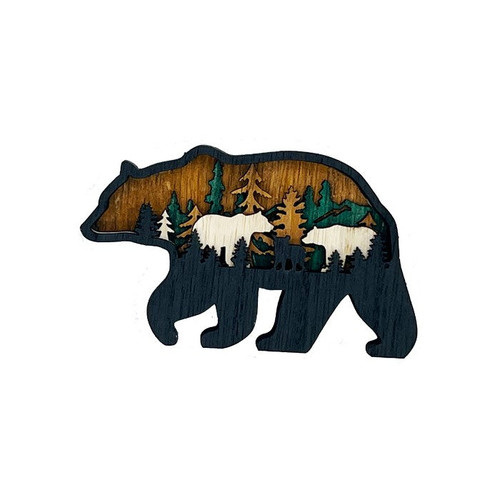 Multi Layered Wooden Black Bear Magnet 1 Count Multi Layered Wooden Black Bear Magnet 1 Count