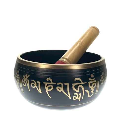 Large Brass Black Buddha Pattern 5.5" Singing Bowl 1 Count Large Brass Black Buddha Pattern 5.5" Singing Bowl 1 Count