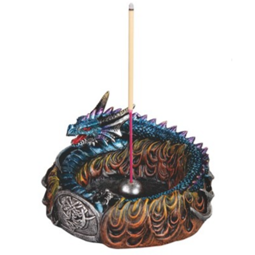 Blue Curled Dragon Incense Burner 5"W Blue Curled Dragon Incense Burner 5"W