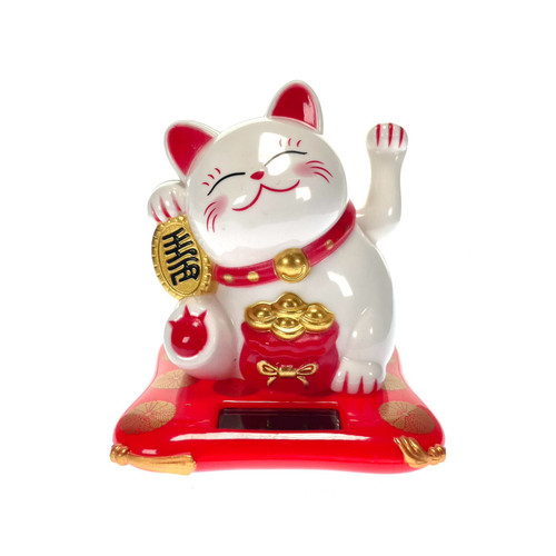 Medium Solar Powered White Lucky Cat 1 Count Medium Solar Powered White Lucky Cat 1 Count