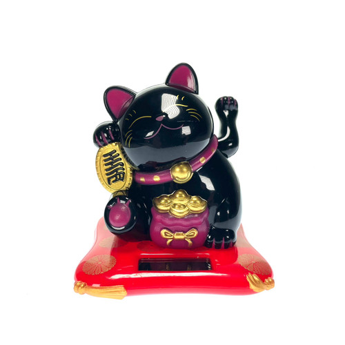 Medium Solar Powered Black Lucky Cat 1 Count