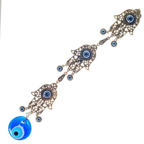 Three Evil Eye Fancy Fatima Hands Wall Hanger 2.5"18"