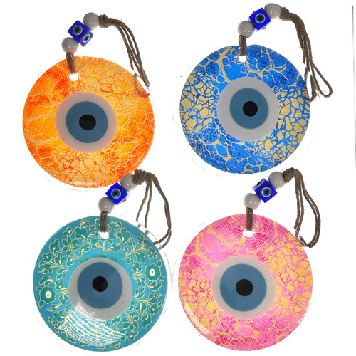 Rainbow Collection Hand Painted Evil Eye Glass Hanging 5"x 10" – 1 Count Assorted
