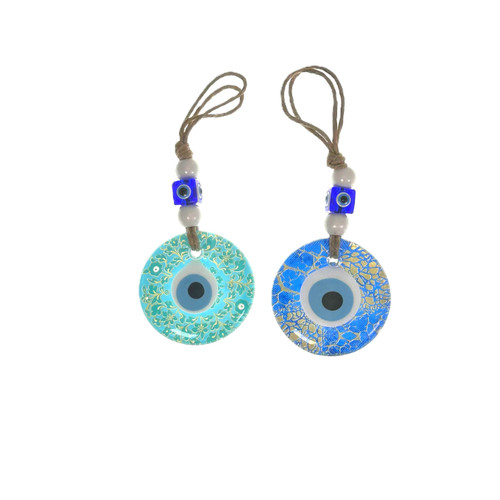 Rainbow Collection Hand Painted Evil Eye Glass Hanging 2.75"x 7.5" – 1 Count Assorted