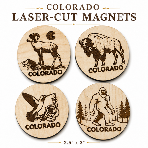 Colorado Laser-Cut Wooden Tourist Magnets 3”