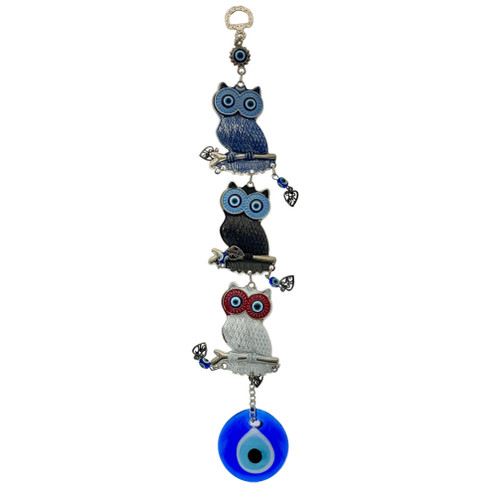 3 Multicolor Owl Evil Eye Wall Hanging 14"