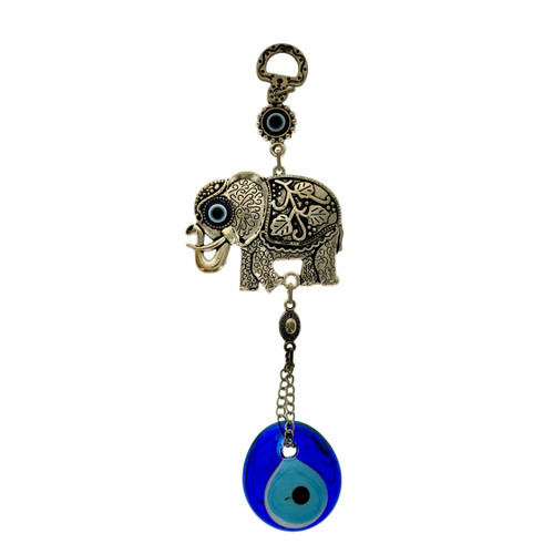 8-Inch Silver Elephant Evil Eye Wall Hanging