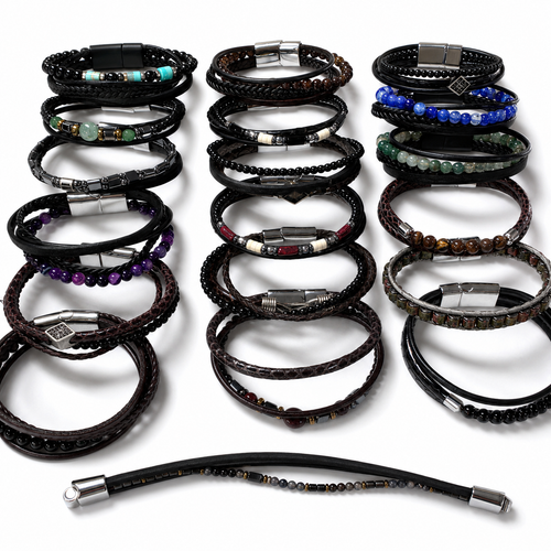 Real Leather Men’s Bracelet with Metal Clasp – 8.5” Turkish Assorted Styles