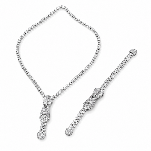 Iced Out CZ Zipper Chain Necklace 14K Gold Plated Hip Hop Bling Collar 26-28"