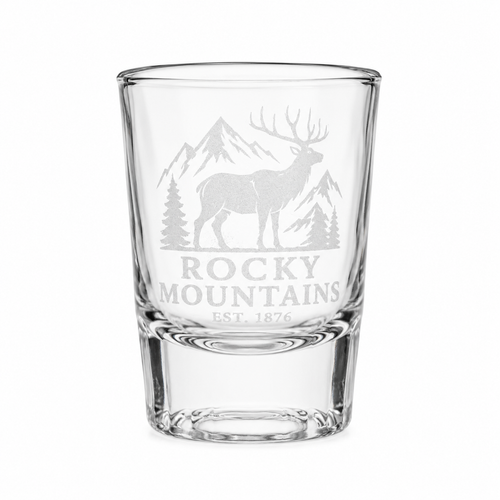 Rocky Mountains Elk Engraved Shot Glass – 2 oz