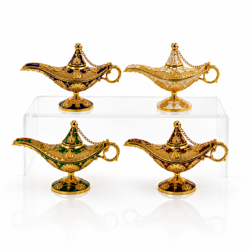 3" Mini Aladdin Brass and Enamel Genie Lamp 1 Count Assorted Colors