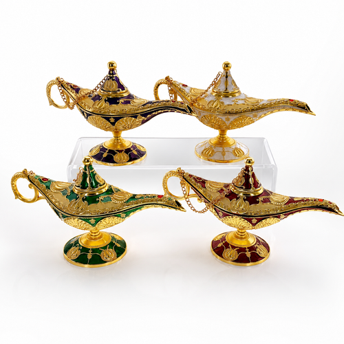9" Aladdin Brass and Enamel Genie Lamp 1 Count Assorted Colors