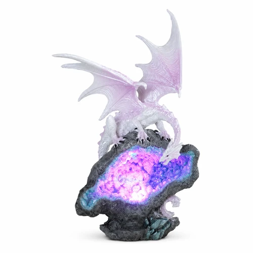 Silver Dragon on Green LED Crystal 8.75" Figure